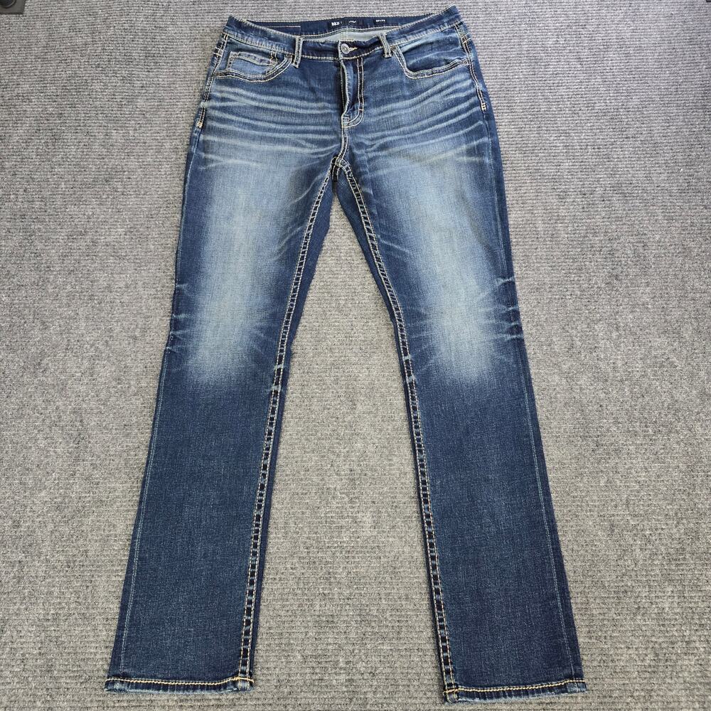 BKE Ethan Jeans Mens 36x34 Kingsway Blue Straight Stretch Whiskered Denim